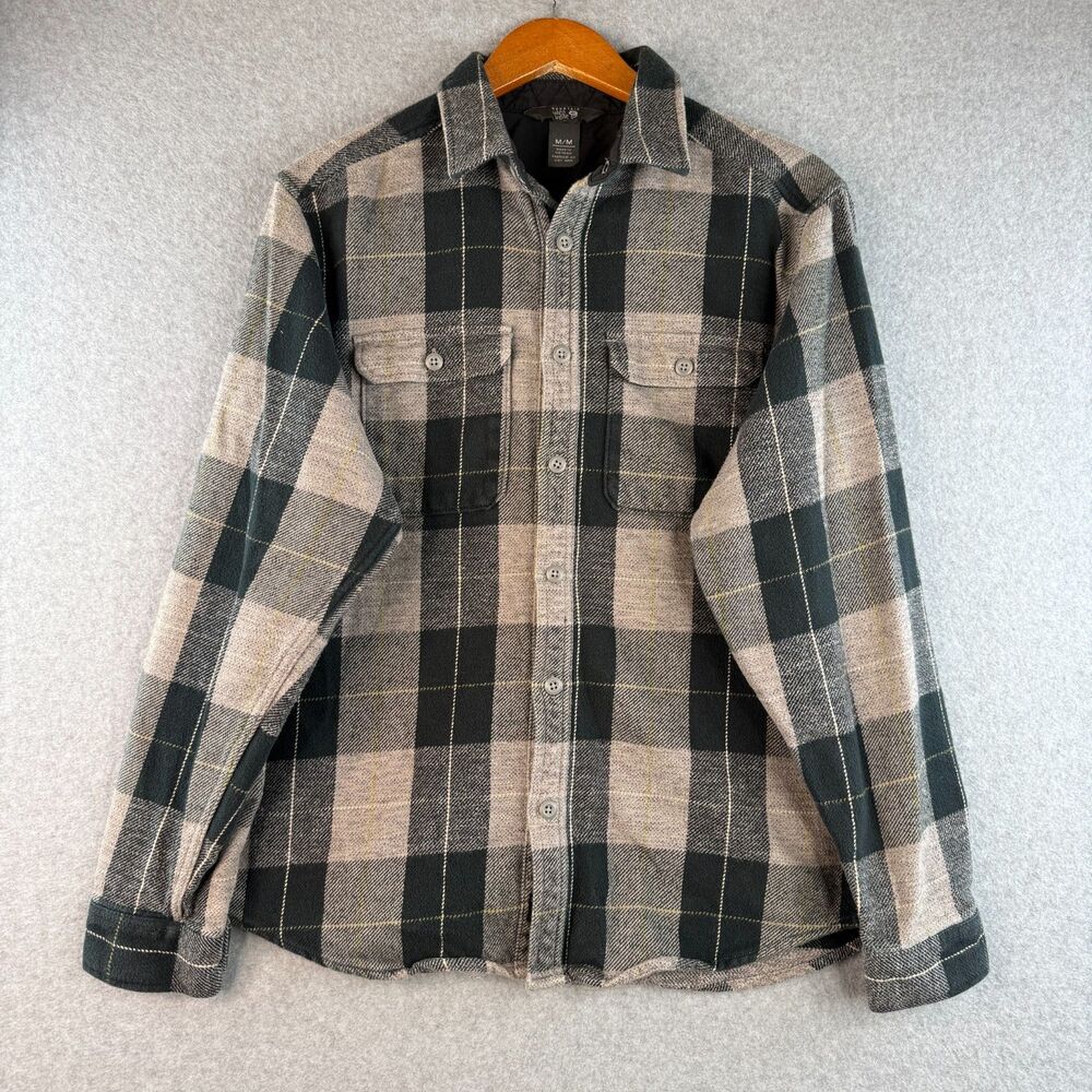 Mountain Hardwear Black/Tan Plaid Flannel Long Sleeve Pockets Outdoor Stretch M